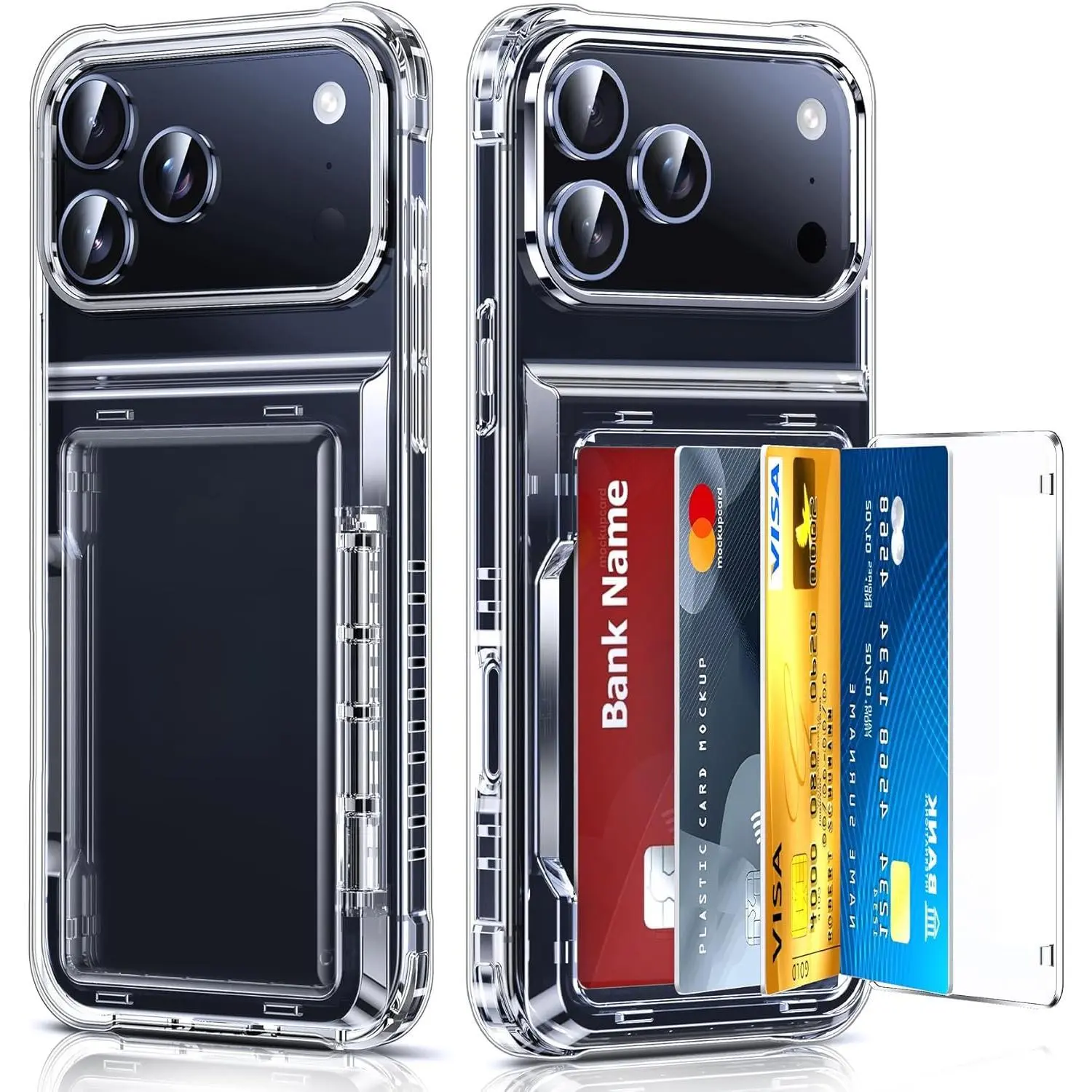 Phone case for iPhone  11 12 13 14 15 16 17 Pro Max  Plus AIR Cases Wallet: Clear Card Holder Cover Women i Phone 17pro Promax Funda para iPhone17 Maxcase iohone 17promax Active Style Credit Storage Pocketable Design, Transparente