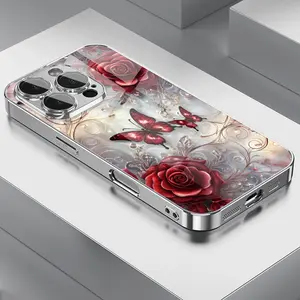 Romantic and fashionable electroplated glass phone case with butterfly design,for iPhone 17 Pro Max Phone Case 17 Air 16E 16 Pro Max 15 Pro Max 15 Plus 14 Plus 13 12 11 Phone Cases,Samsung Galaxy S25 Ultra S22 S23 FE S24 Plus A14 A15 A16 A35 A36 A54 A56