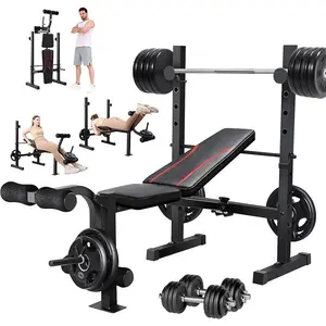 Weight Bench Set, Multi-Function Adjustable Bench Press with Squat Rack Leg Extension & Leg Curl Workout Bench Foldable Workout Bench Flat/Incline/Decline Upgrade Weight Benches for Home Gym