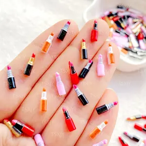 100pcs colorful cartoon mini lipstick resin statues, charming, sweet, multifunctional rhinestones - suitable for nail art, scrapbook making, scrapbook DIY, wedding decoration, and nail art crafts matching Nail Extension Diy