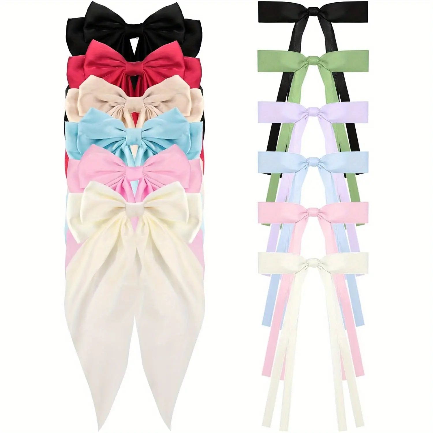 12 Pcs Tassel Hair Ribbon Clips, Hair Bows for Women, Stylish Metal Clip Hair Accessories, Butterfly Bow Ponytail Clip, Hairband with 6 Pcs Long Tassel Hair Ribbon Clip, Butterfly Knot Fabric Decorative