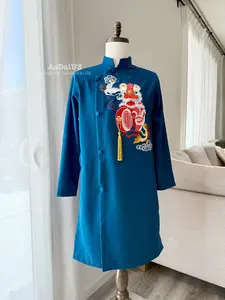 Teal Lion Dance Vietnamese Ao Dai Top for Men M12