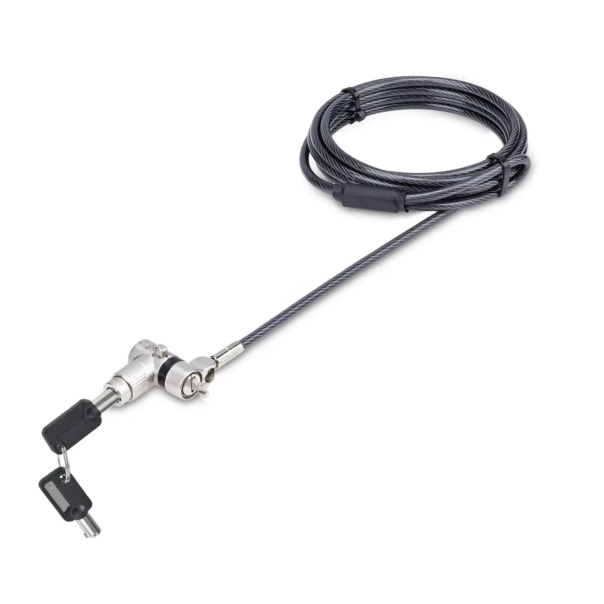 Startech UNIVKMKO-LAPTOP-LOCK 3-In-1 Security Laptop Lock - Silver & Black, Cut-Resistant Steel Cable, Spacers, Rotating Tip, 0.32 lbs, 2 Keys, Tamper-Resistant Padlock, 2.0 m Length, 3.2 cm Height, 1.4 cm Width for Theft Protection, Plastic