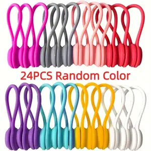 Magnetic Data Cable Tie, 24pcs/set Random Color Strong Magnetic Twist Cable Tie, Silicone Winding Magnetic Cable Clamp for Bundling & Organizing Cables, Magnetic Zip Ties