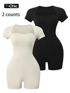 Women's High-Waist Sporty Jumpsuit, Tight Yoga Jumpsuit, Workout Jumpsuits, Sportswear Jumpsuit, Short Sleeve Above-The-Knee Design, Perfect for Gym Yoga Outdoor Training, Comfortable & Stretchy