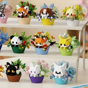 Mini Building Blocks Animal Cat Dog Plant Bricks Puzzle Assembly Toy Decoration Gift Set