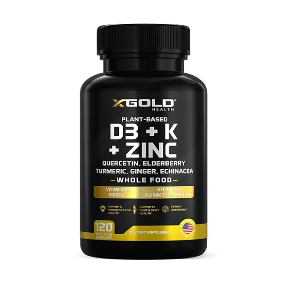 Vitamin D3 5000 IU with Vitamins K2 (MK-7 & MK-4), K1, Zinc, Quercetin, Elderberry, Turmeric, Ginger & Echinacea, 8-in-1 Whole Food Supplement, Supports Bone, Heart & Immune Health, Plant-Based, 120 Capsules