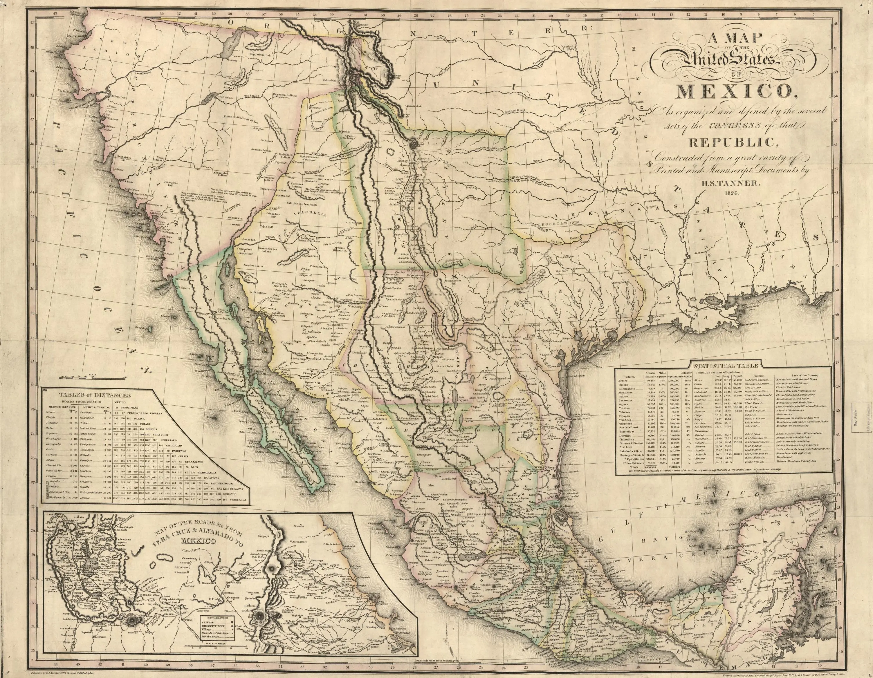 United States of Mexico - Historical Map - 1826 Tanner Edition - Unique Geographic Insight into Early Territorial Definitions - High-Quality Archival Paper - Essential for Historical Studies