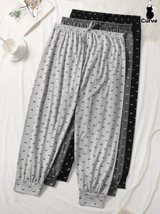【plus size】 women's all over bow print knot front elastic waist pajama pants, loose casual comfy breathable jogger pants for daily home wear, women's sleepwear for all seasons, loungewear, womenswear