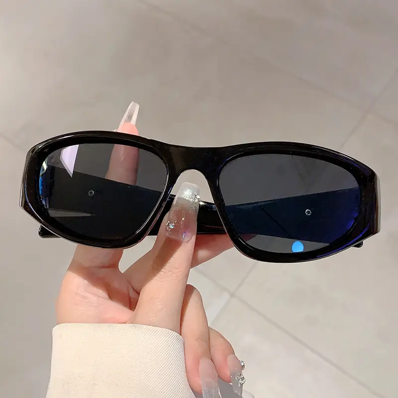 Women's Y2K Small Narrow Frame Sunglasses with Hollow Strip Metal Arms, UV-Protection Lenses for Travel, Streetwear