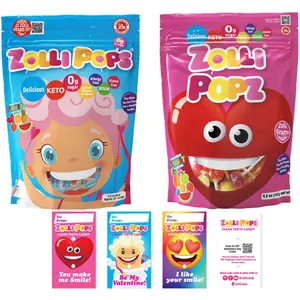 Valentines Zollipops Zero Sugar Dye Free Lollipops Bundle of 2 5.2oz with 44 Classroom Valentines Candy Snack