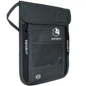 Venture 4th Gray RFID Blocking Neck Wallet for Travel - Hidden Passport Pouch