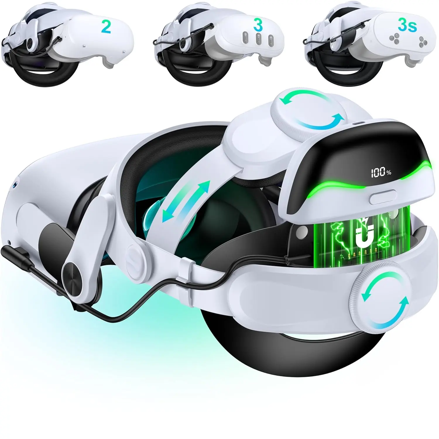 for Meta Quest 3/3s  Strap with  -  & Extended 3H & Digital Display, Double Dials, Quick- Reality Mode, Comfort VR Headset Strap for Oculus Quest 2, MQ4000