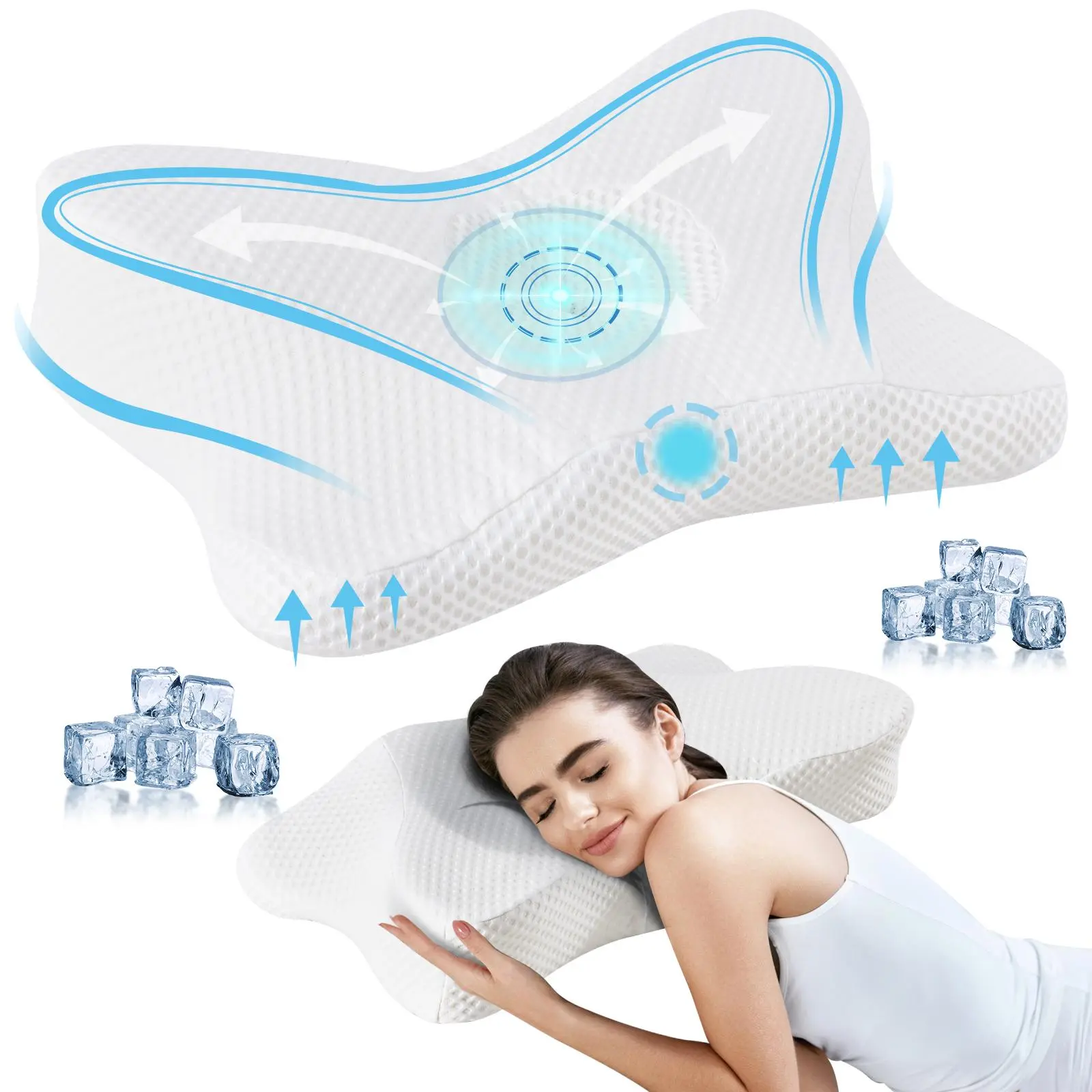 Pressure Relief Memory Foam Pillows 2 Pack, Cooling Gel Infused Cervical Pillow for Neck and Shoulder Pain, Ergonomic Bed Pillow for Side Back Stomach Sleepers with Washable Cover