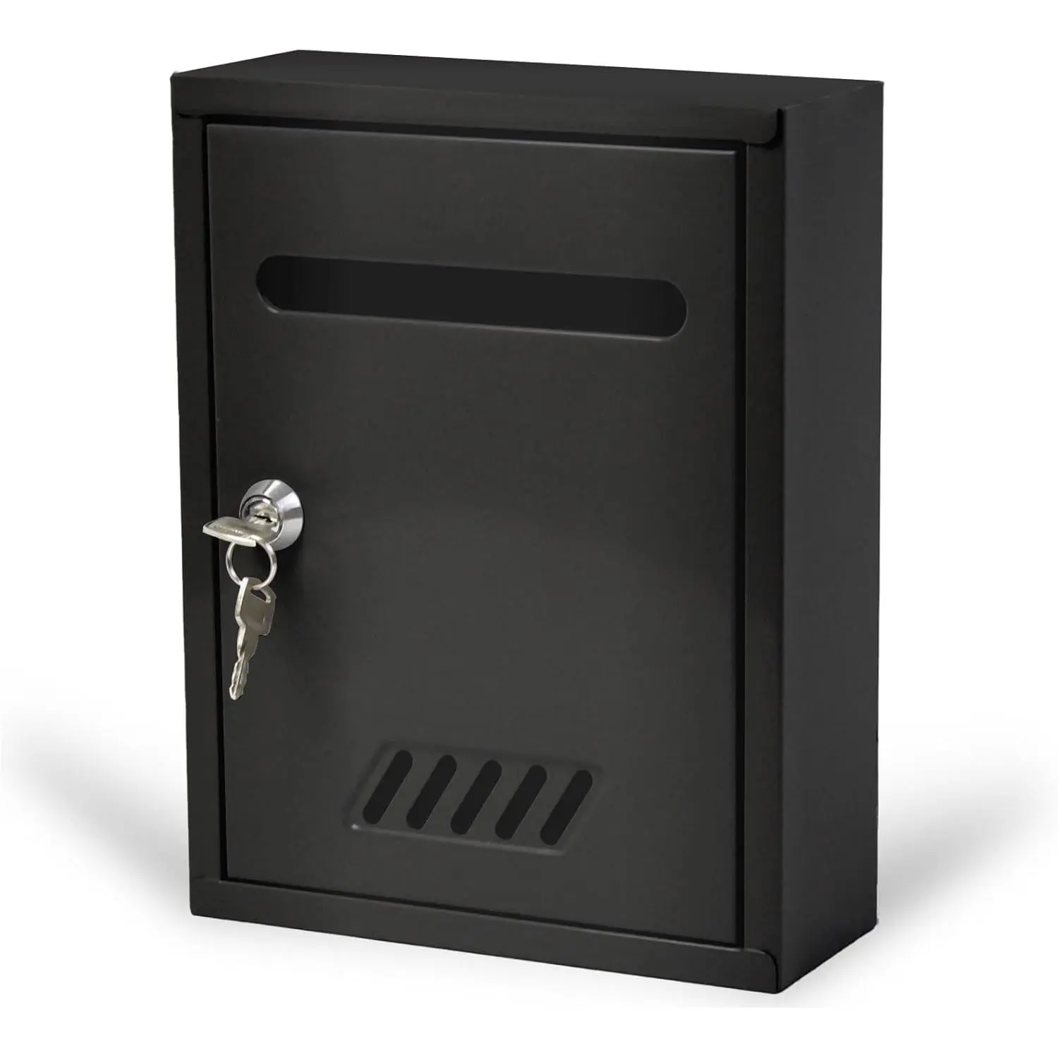 Locking Wall-Mounted Mailbox, Weatherproof Metal Mailbox with Secure Lock for Outdoor Use, Stainless Steel, Modern & Decorative Design,  for  & Office (Black)