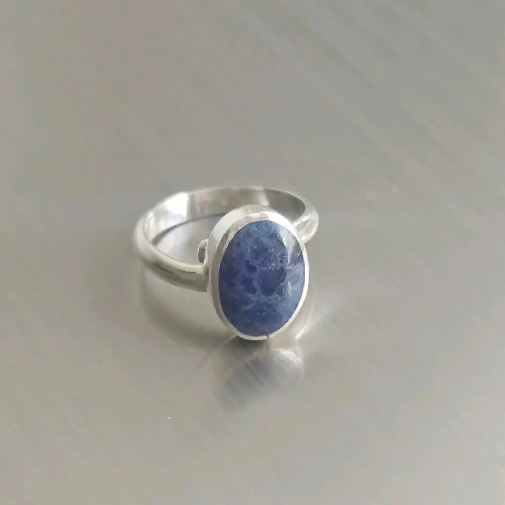 950 Silver Oval Blue Natural Chrysocolla Ring, Size 6.5