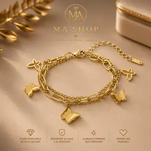 Women's Gold Charm Bracelet - Stainless Steel, Heart & Star Charms, Waterproof Costume Jewelry by MA SHOP
