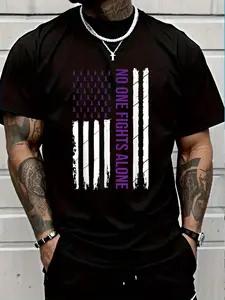 100% Cotton Cystic Fibrosis Awareness Purple Ribbon T-Shirt Women's Men's Graphic Tee Crew Neck summer vacation Tops