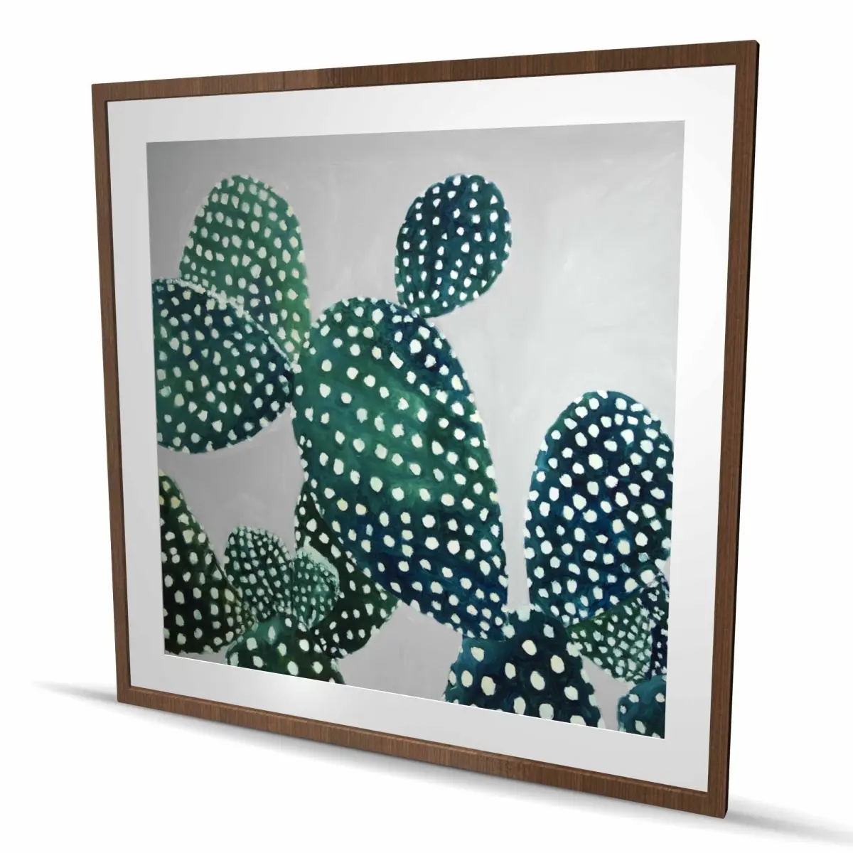 212 MAIN Opuntia Cactus Wood Wall Art - 48x48in Framed Matted Green Flower-Infused Plant Print, Unique Artwork for Home Gallery Wall Decor