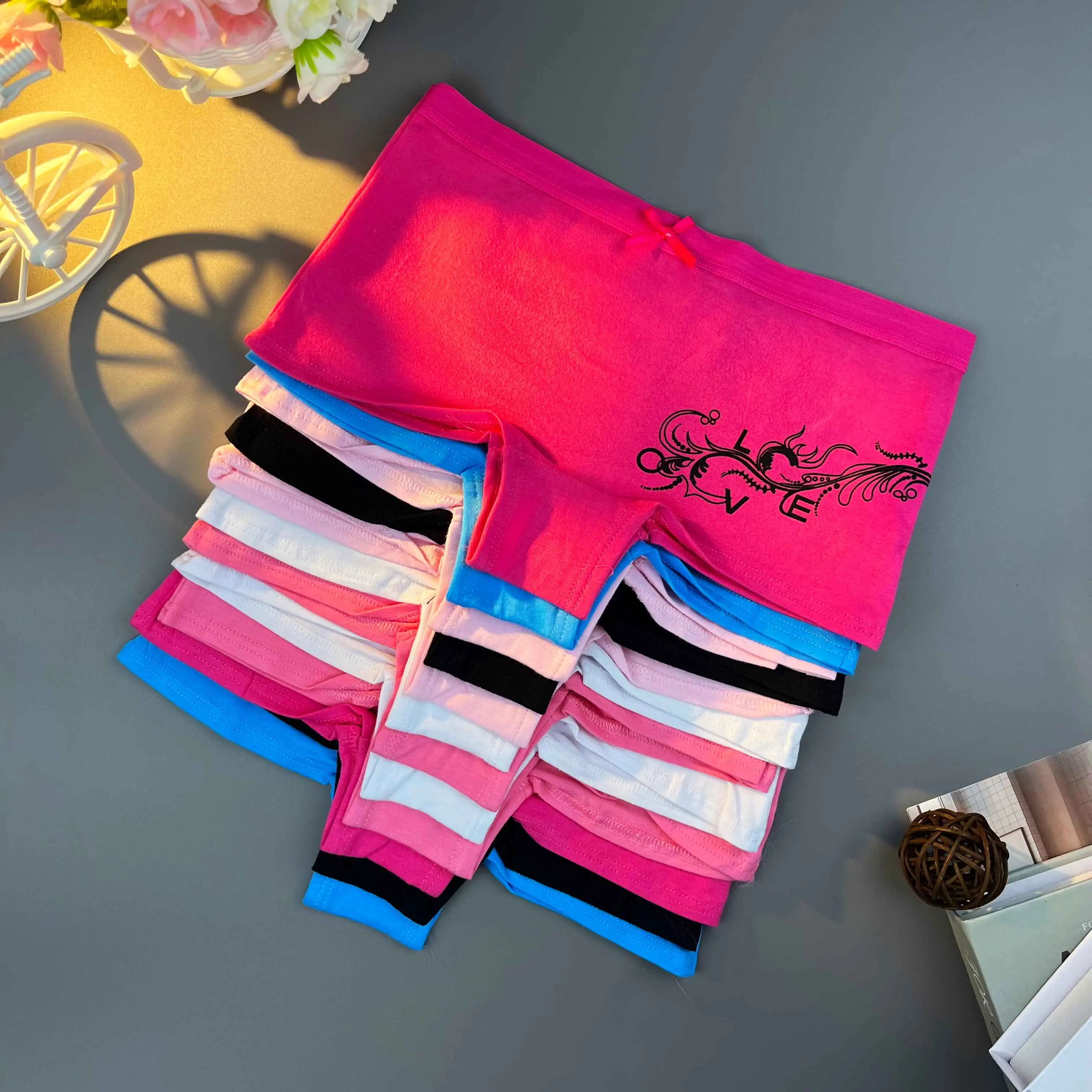 12 Pcs/Lot Boyshorts Candy Color Women LOVE Good Lucky Dragon Year Underwear Panties Briefs Cotton Short Ladies Panty Female Intimates(6 Color Random Delivery)