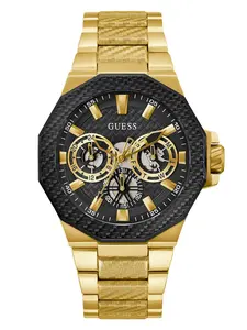 GUESS Male Gold-Tone and Black Textured Multifunction Watch