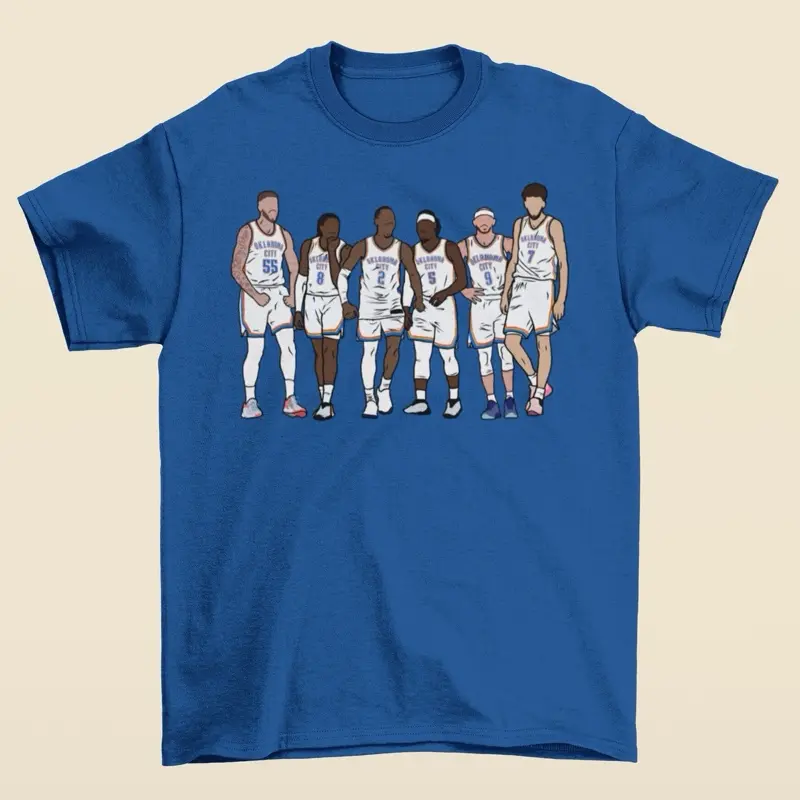 I-Hart, J Dub, Shai, Lu Dort, Caruso & Chet Oklahoma City Basketball T-Shirt - Men’s Adult Sizes, 100% cotton tee, unisex style