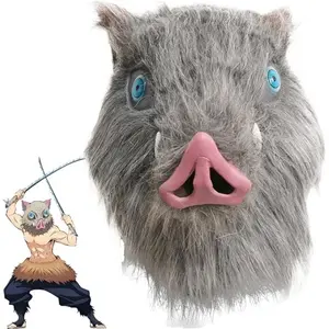 Hashibira Inosuke Mask Demon Slayer Cosplay Costume Latex Masks Halloween Accessory Grey Plush Soft Comfortable Full Head Prop Party Event Supply