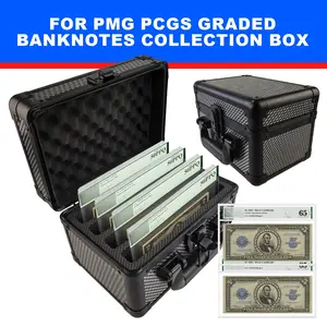 1pc Storage Box Case For PCGS PMG Graded Banknotes Currency Holder Paper Money Bag, Graded Currency Sleeve Storage Box With 4-Slot Divider with Key Lock, Collection Protection And Organizer, Numismatics Case, Dustproof Organizer Boxes