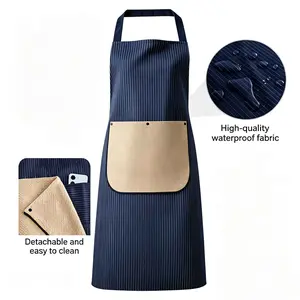 Kitchen apron with a detachable towel, unisex, strapless design for easy wearing and removal, with storage pockets, made of three-layer composite fabric, a great cooking helper for the whole family.