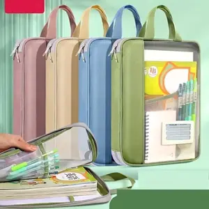 Portable File Folder, 1 Count Transparent File Storage Bag with Handle, Student Book Bag, Document Holder, Exam Paper Learning Pouch with Shoulder Strap