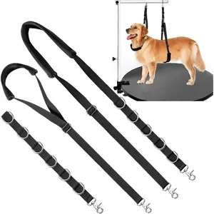 3Pcs Dog Grooming Belly Strap Dogs Grooming Table Arm Extender Loop with D-Rings Adjustable Bathing Restraint Leash No Sit Haunch Holder for Small & Medium Dog Cat Hair Cutting Washing (Black) - Home Improvement.