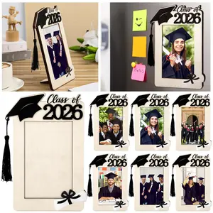 2 pcs Graduation Magnetic Photo Frame Decor, Magnetic Style, Creative Graduation Season Tabletop Display with Grad Cap, Photo Frame for Graduation Party & Commemorative Gift, Home Desk Decor