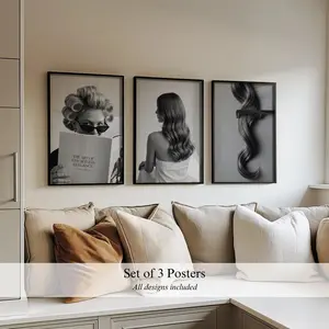 3-Piece Vintage Black and White Hair Salon Artwork Set, Home Decor Posters for Hair Stylists, Above Couch Gallery Prints, Hairdresser Gift Decor