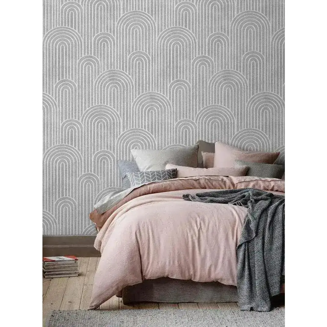 Faux Silver Gray Art Deco Arch Column Wallpaper