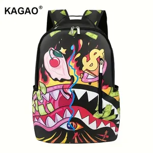 SPRAY GROUND Fashion Unisex Backpack Positioning Printed Pattern Backpack High School Student Trendy School Bag Large Capacity Shark Mouth Element Multi-Functional Compartment Laptop Bag Outdoor Travel Shoulder Bag Daily Use and Holiday Gift