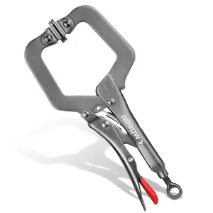 ARROW C-Clamp Locking Pliers with Swivel Pads, Through-Hole Adjustment, One-Handed Release Trigger, Heat-Treated Steel Welding Clamp for Woodworking and Metalworking