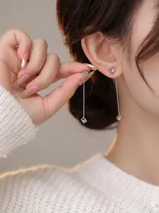 Square Cage Copper Inlaid Artificial Zircon Dangle Earrings, Stylish Jewelry Accessory for Women & Girls, Perfect Gift Idea