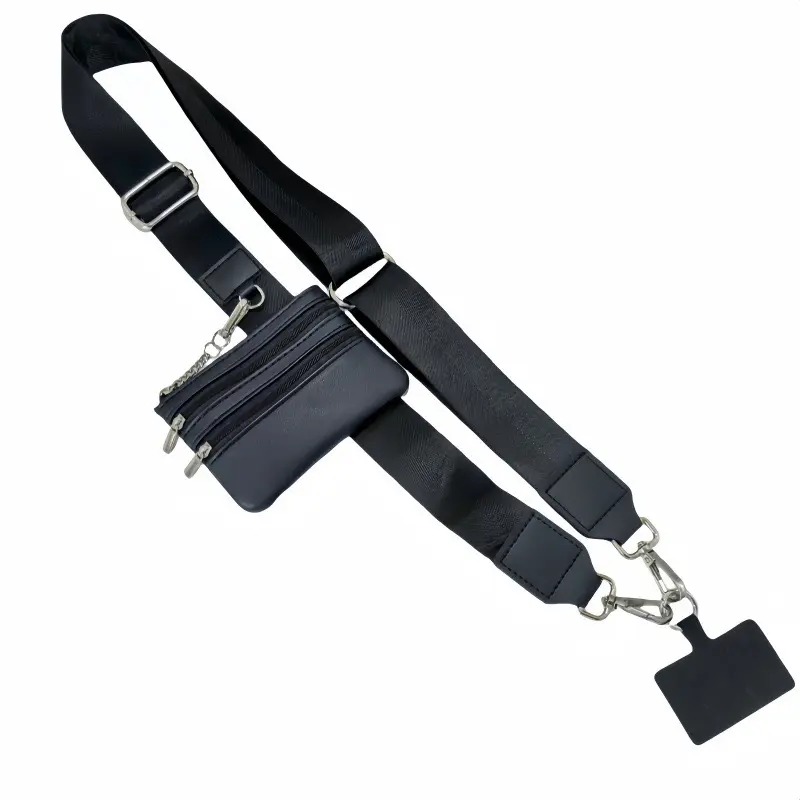 Mobile Phone Strap with Zipper Pocket, Adjustable Crossbody Strap, Wallet, and Zipper Pouch for Smartphones