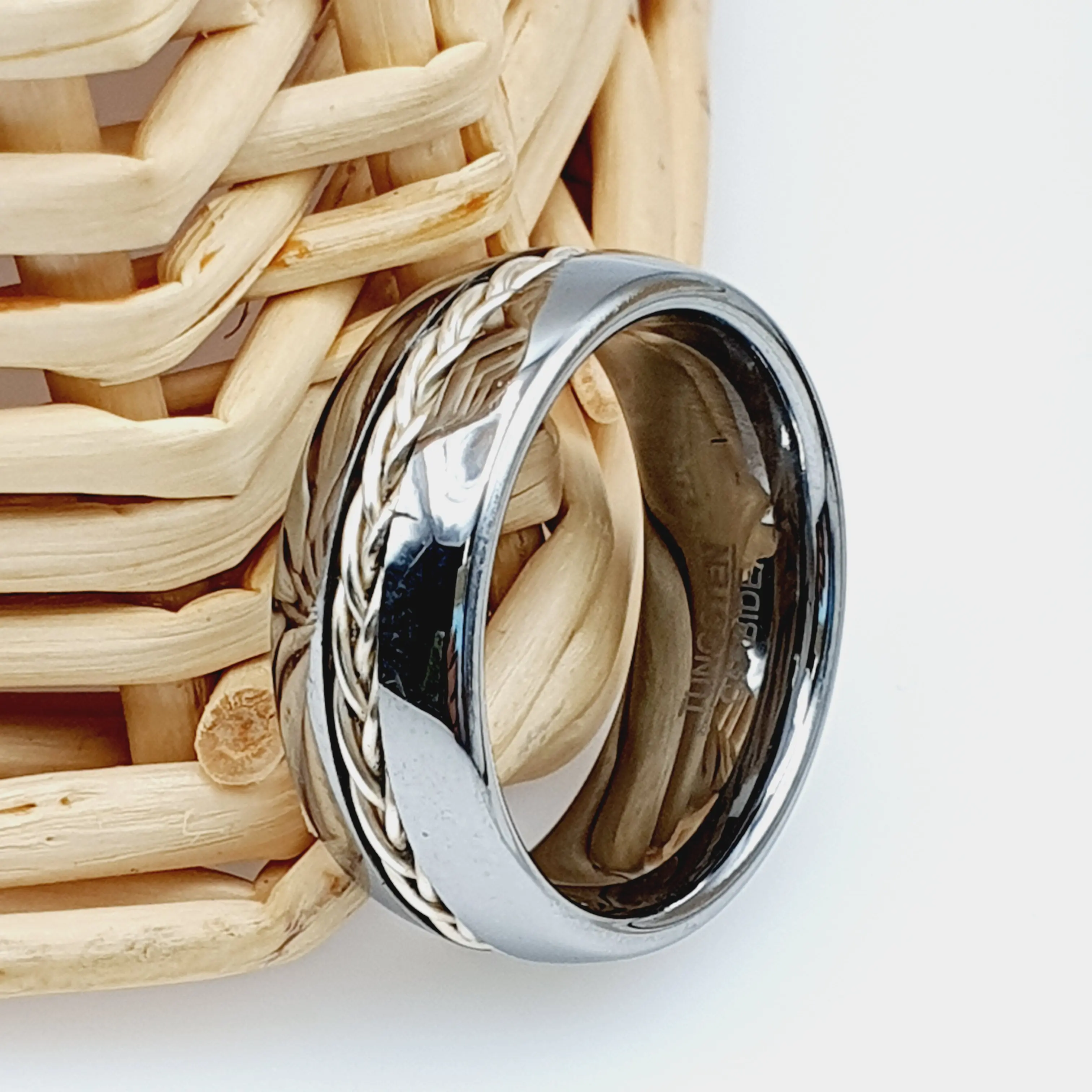 Men's Tungsten Wedding Band, 8MM Braided Tungsten Ring, Carbide Unique Band Ring