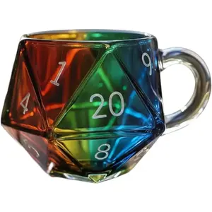 Rainbow D20 Dice Mug with Handle, Multifaceted Coffee Cup for Rpg Enthusiasts, Perfect Gift for Fantasy Game Nights
