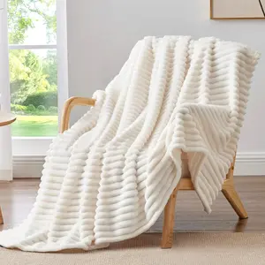 Luxurious Ultra-Soft Twin Blanket, Soft Cozy Blanket, Soft Fluffy Plush with Stretch Stripes, Ideal for Living Room, Bedroom, Travel, All Four Seasons