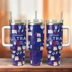 Michelob Ultra Light Beer Blue Red Fan Gift 40oz Tumbler With Handle, Leak-Proof and Stylish for Everyday Use