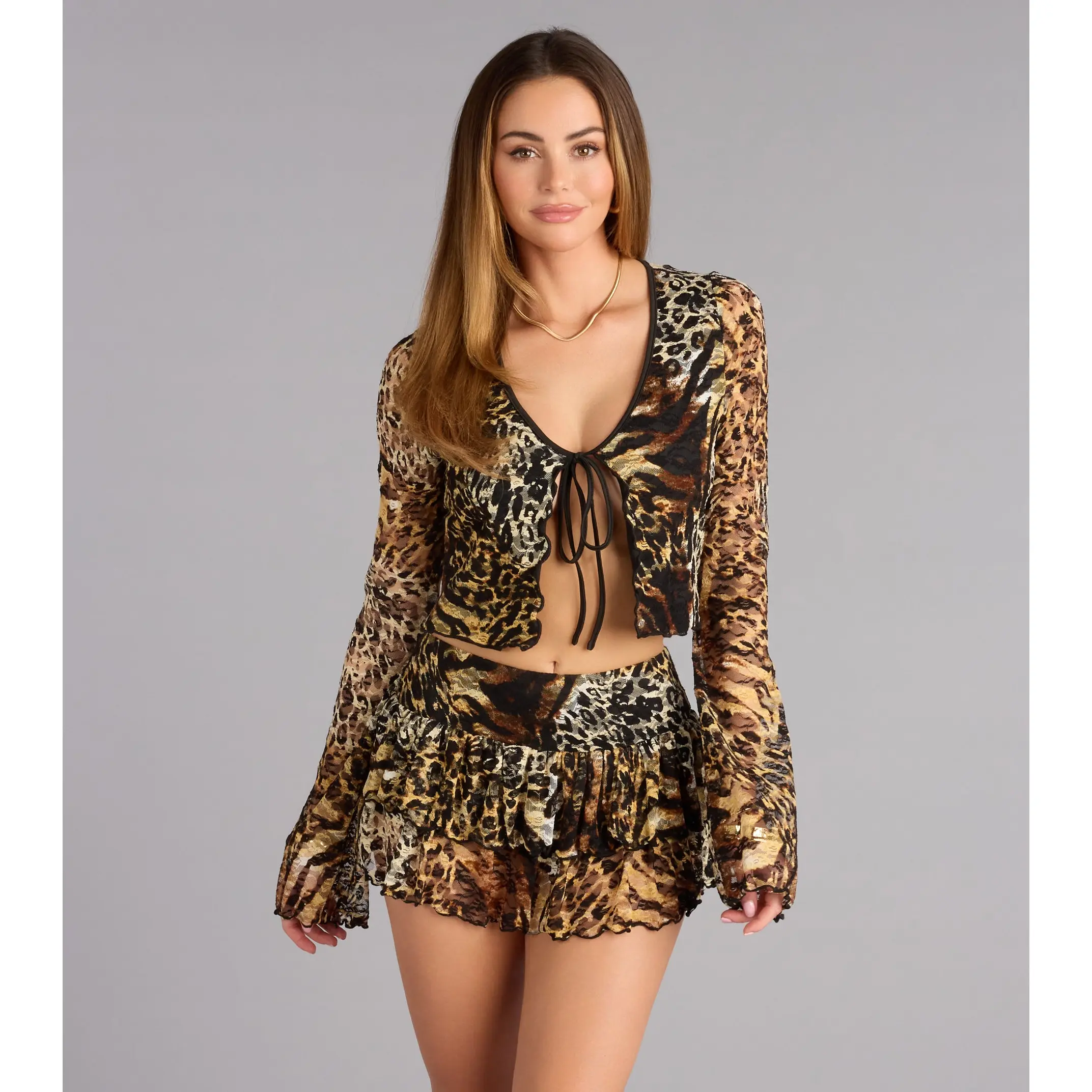 Wild Card Plans Lace Tie-Front Top