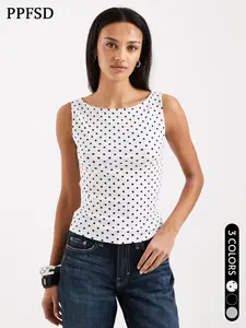 Women's Boat Neck Polka Dot Ruched Bodycon Top, Summer 2026 New Fashion Sexy Style Halter Neck Shirt, Trendy and Elegant Clothing
