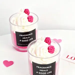 Rose Raspberry Cream Scented Candle, Girly Vibe Essential, Cozy Bedroom Healing Fragrance, Aromatherapy & Relaxing Home Decor, Decoration