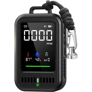 4-in-1 Portable Carbon Monoxide Detector, Audible & Visual Alerts, Magnetic Lanyard, LED Light, 220H Standby, Black