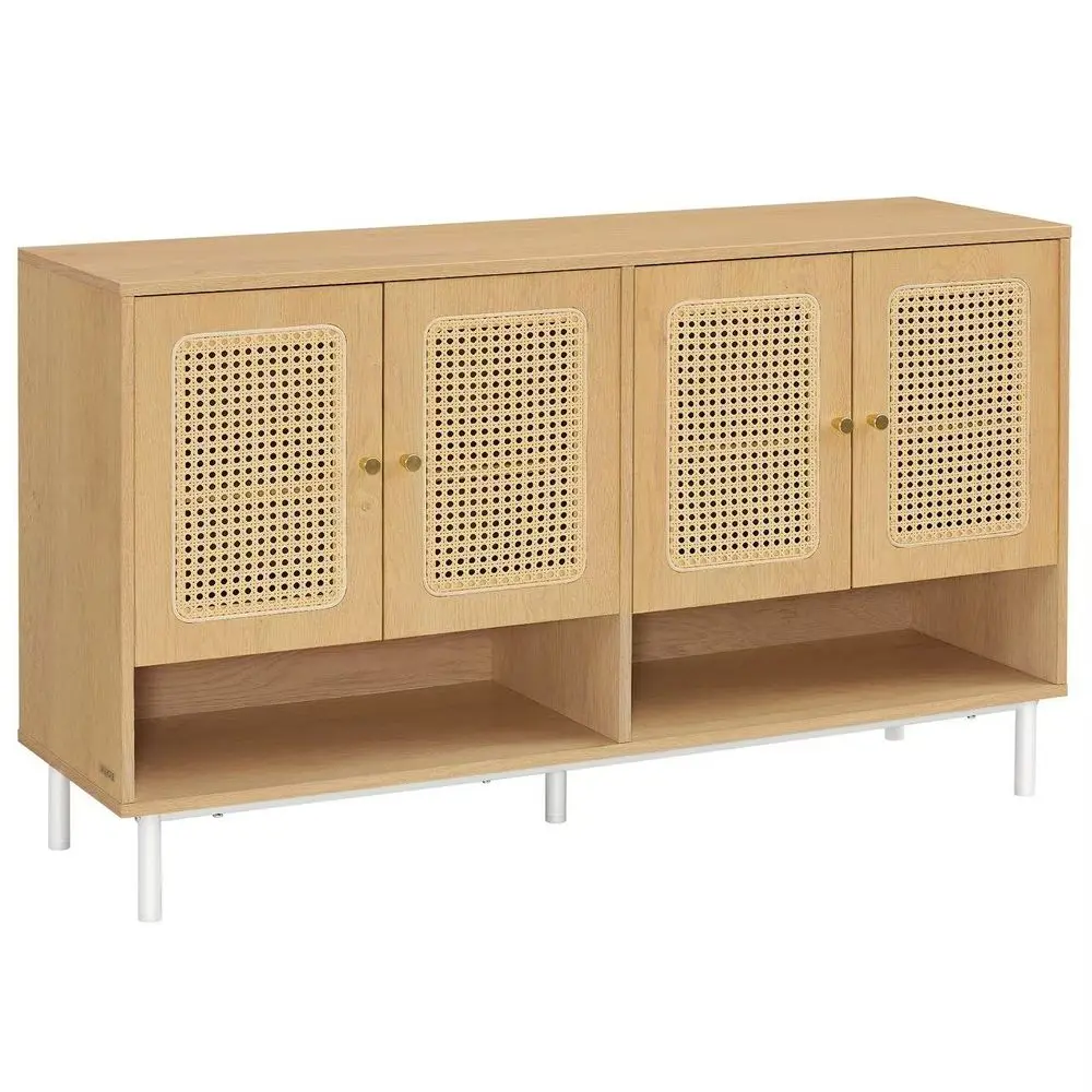 SONGMICS Natural Rattan 3-Tier Shoe Cabinet, 24 Pair Shoe Storage Cabinet, Boho Style Shoe Organizer with Height-Adjustable Shelves and Steel Legs
