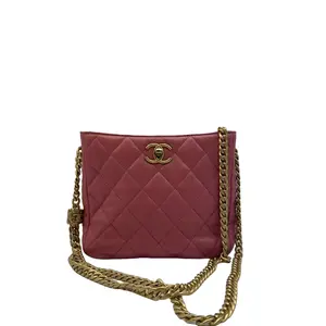 Pre-owned CHANEL france Crossbody Bags H1 Pink Lambskin "Gold Pillar" Hobo Chain Bag (With Chip) H21287