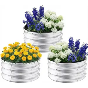 3 Pack 2x2x1 ft Round Raised Garden Bed, Galvanized Steel Planter Boxes, Open Bottom, Easy Assembly