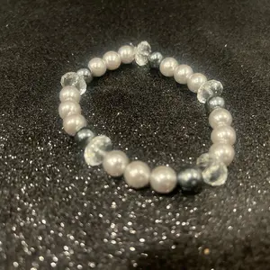 Sliver and gray pearls with rhinestones  bracelet